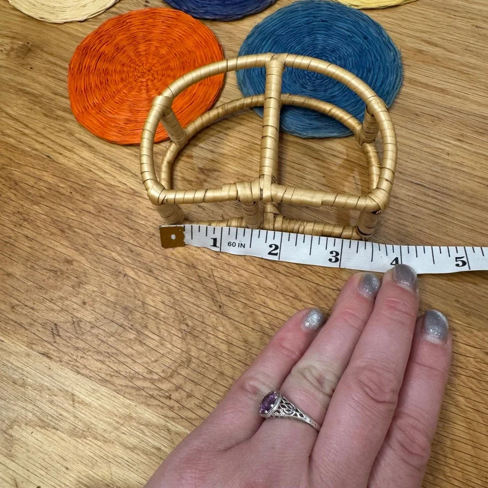 Vintage Woven Raffia Coasters Set of 8 with Wicker Holder Multicolor Boho‎ Decor